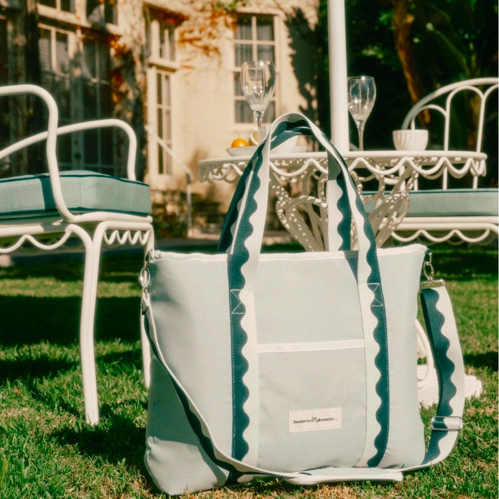 NWT! Business & Pleasure Co. Canvas Cooler Tote Bag - The Holiday Rivie Green